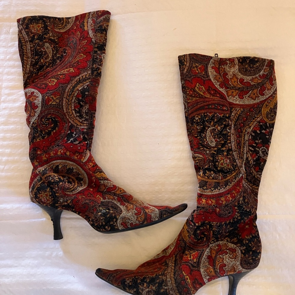 Diba Knee-High Paisley Heeled Boots size 6